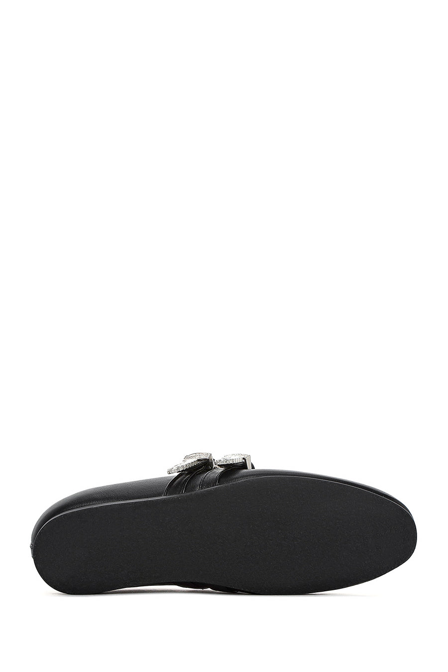 Women's Black Double Buckled Leather Ballerinas