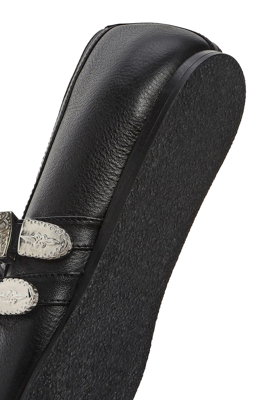 Women's Black Double Buckled Leather Ballerinas