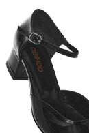 Women's Black Ankle Buckle Low Thick Heel Patent Leather Shoes | Derimod