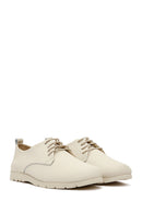 Women's Beige Lace-Up Leather Comfort Shoes | Derimod