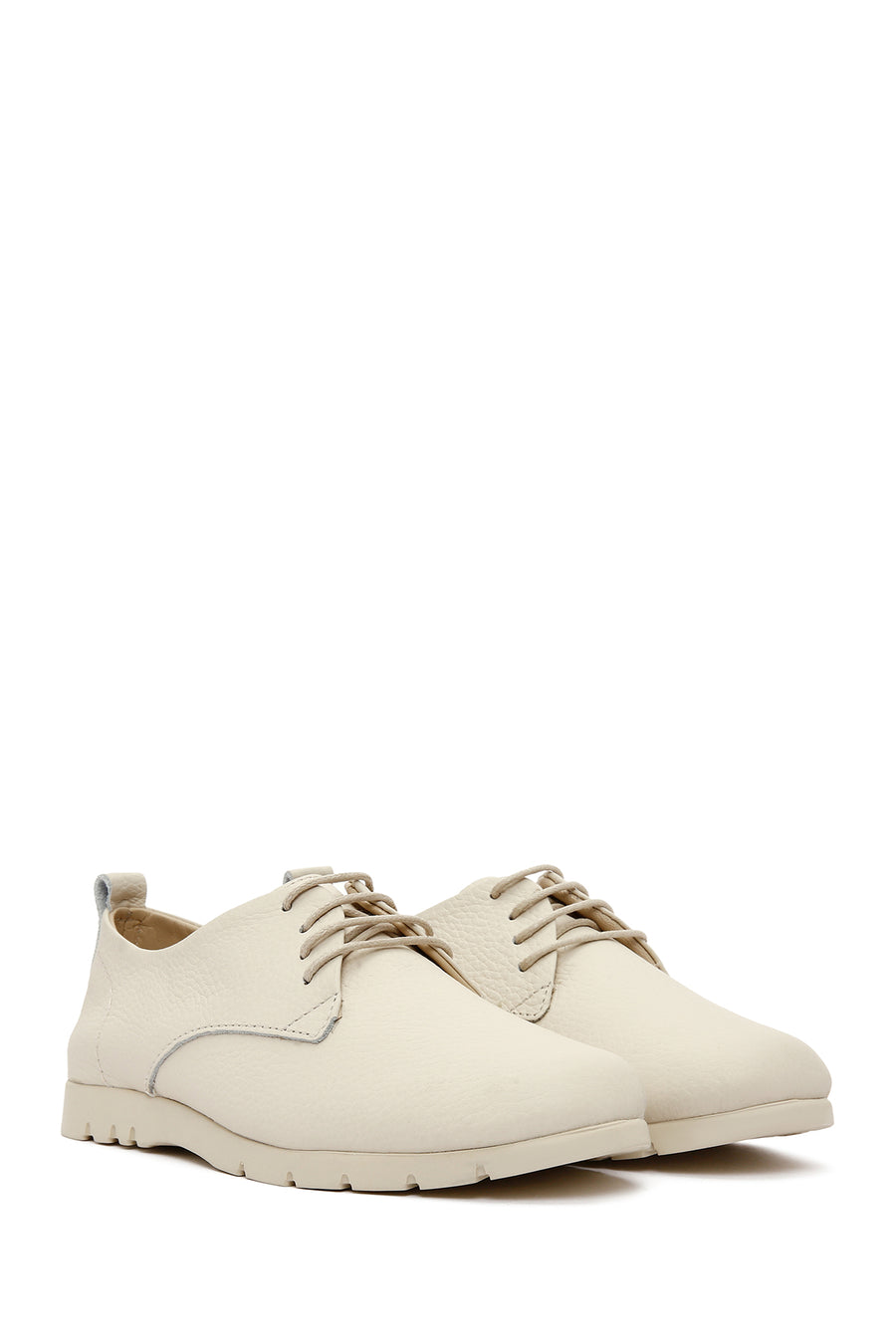 Women's Beige Lace-Up Leather Comfort Shoes