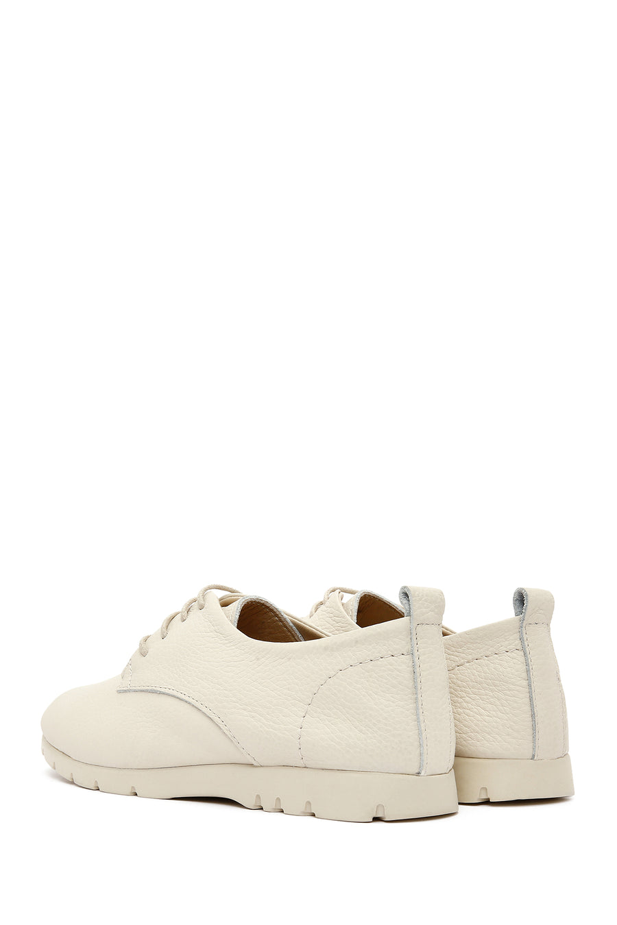 Women's Beige Lace-Up Leather Comfort Shoes