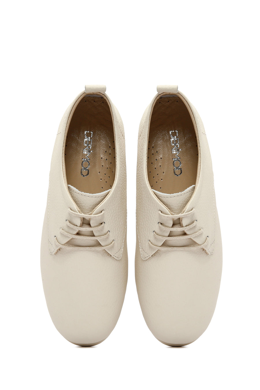 Women's Beige Lace-Up Leather Comfort Shoes