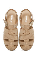 Women's Mink Buckled Suede Leather Sandals | Derimod