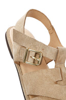 Women's Mink Buckled Suede Leather Sandals | Derimod