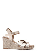 Women's Gold Ankle Buckle Wedge Heel Metallic Leather Espadrille Sandals | Derimod