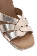Women's Gold Ankle Buckle Wedge Heel Metallic Leather Espadrille Sandals | Derimod