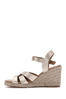 Women's Gold Ankle Buckle Wedge Heel Metallic Leather Espadrille Sandals | Derimod