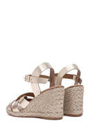 Women's Gold Ankle Buckle Wedge Heel Metallic Leather Espadrille Sandals | Derimod