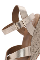 Women's Gold Ankle Buckle Wedge Heel Metallic Leather Espadrille Sandals | Derimod