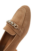 Women's Tan Buckled Suede Leather Loafer | Derimod