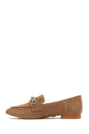 Women's Tan Buckled Suede Leather Loafer | Derimod