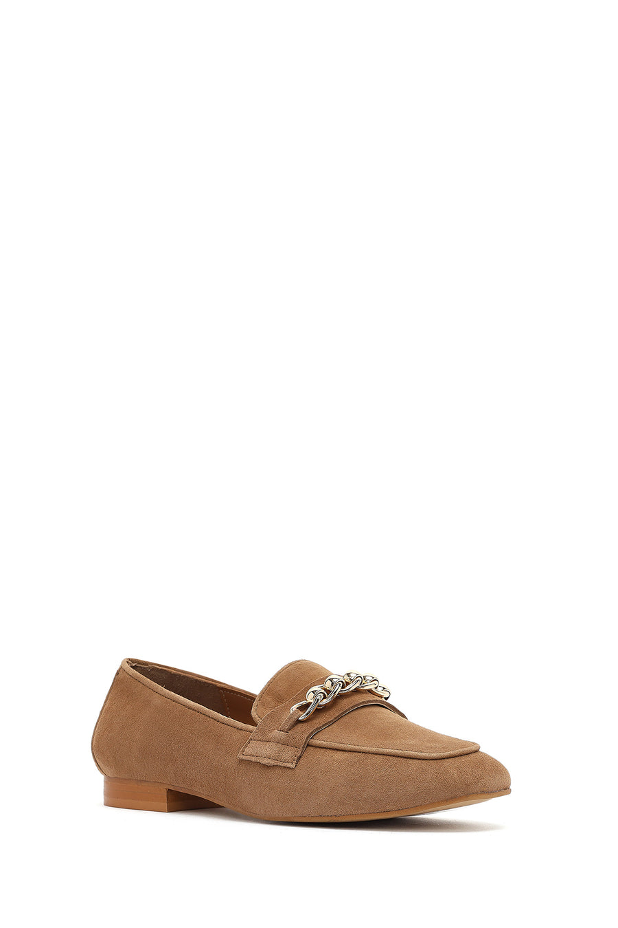 Women's Tan Buckled Suede Leather Loafer