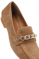 Women's Tan Buckled Suede Leather Loafer | Derimod
