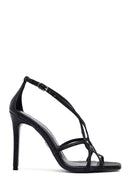Women's Black Ankle Buckle Thin Heel Metallic Leather Sandals | Derimod