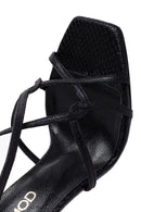 Women's Black Ankle Buckle Thin Heel Metallic Leather Sandals | Derimod
