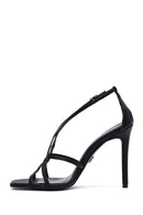 Women's Black Ankle Buckle Thin Heel Metallic Leather Sandals | Derimod
