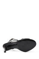 Women's Black Ankle Strap High Thin Heel Leather Sandals | Derimod