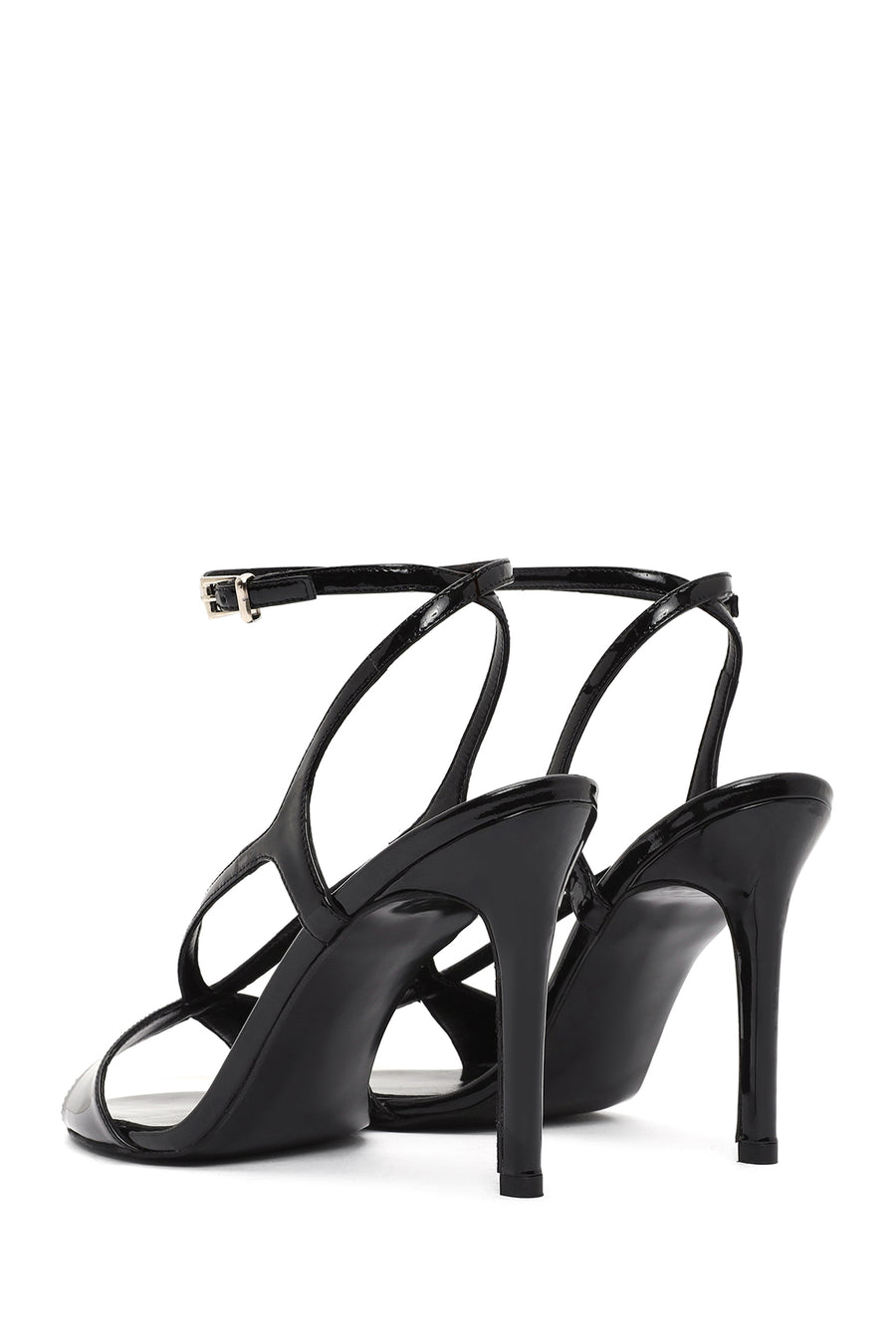 Women's Black Ankle Strap High Thin Heel Leather Sandals