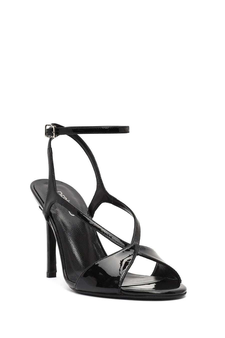 Women's Black Ankle Strap High Thin Heel Leather Sandals