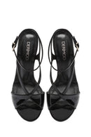 Women's Black Ankle Strap High Thin Heel Leather Sandals | Derimod