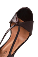 Women's Burgundy Ankle Strap High Thin Heel Leather Sandals | Derimod