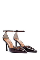 Women's Burgundy Ankle Buckle Thin Heel Patent Leather Shoes | Derimod
