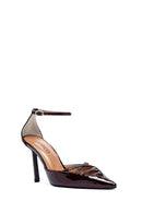 Women's Burgundy Ankle Buckle Thin Heel Patent Leather Shoes | Derimod
