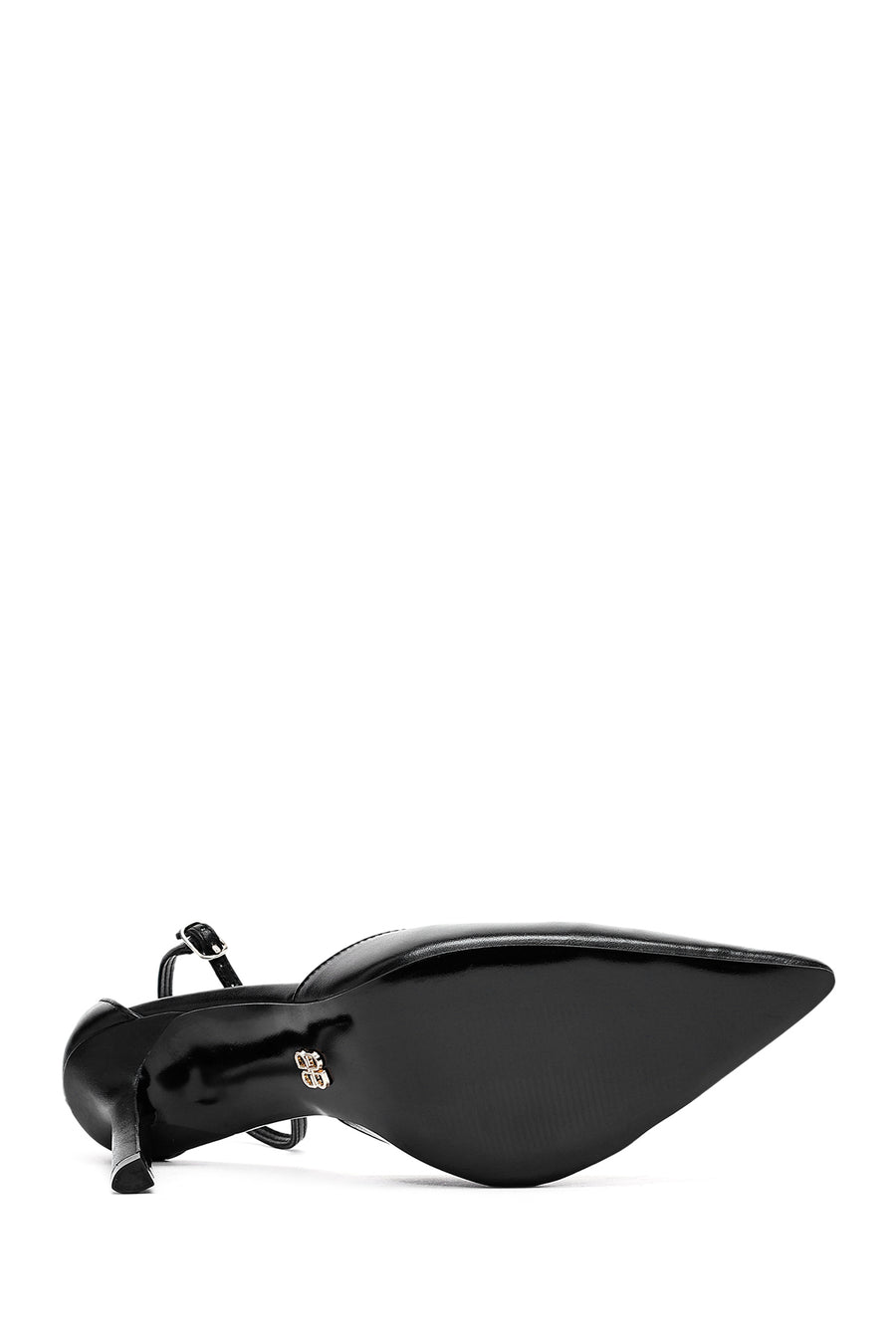 Women's Black Ankle Buckle Thin Heel Leather Shoes