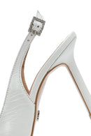 Women's White Ankle Buckle Open Back Thin Heel Leather Shoes | Derimod
