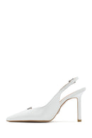 Women's White Ankle Buckle Open Back Thin Heel Leather Shoes | Derimod