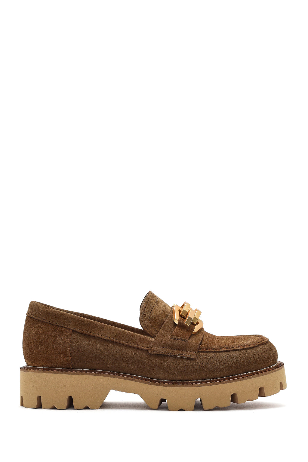 Kadın Taba Tokalı Kalın Tabanlı Süet Deri Maskülen Loafer