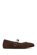 Women's Mink Banded Suede Leather Ballerinas | Derimod