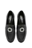 Kadın Siyah Tokalı Deri Maskülen Loafer | Derimod
