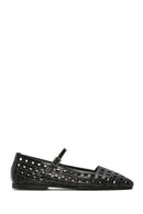 Women's Black Striped Patent Leather Ballerinas | Derimod