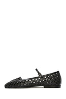 Women's Black Striped Patent Leather Ballerinas | Derimod