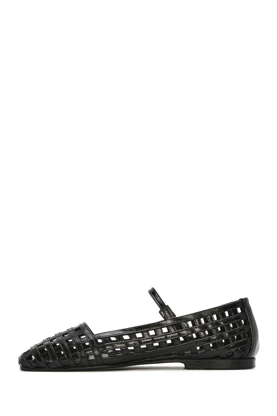 Women's Black Striped Patent Leather Ballerinas