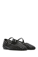 Women's Black Striped Patent Leather Ballerinas | Derimod