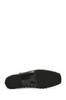 Women's Black Striped Patent Leather Ballerinas | Derimod