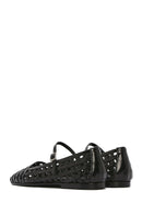 Women's Black Striped Patent Leather Ballerinas | Derimod