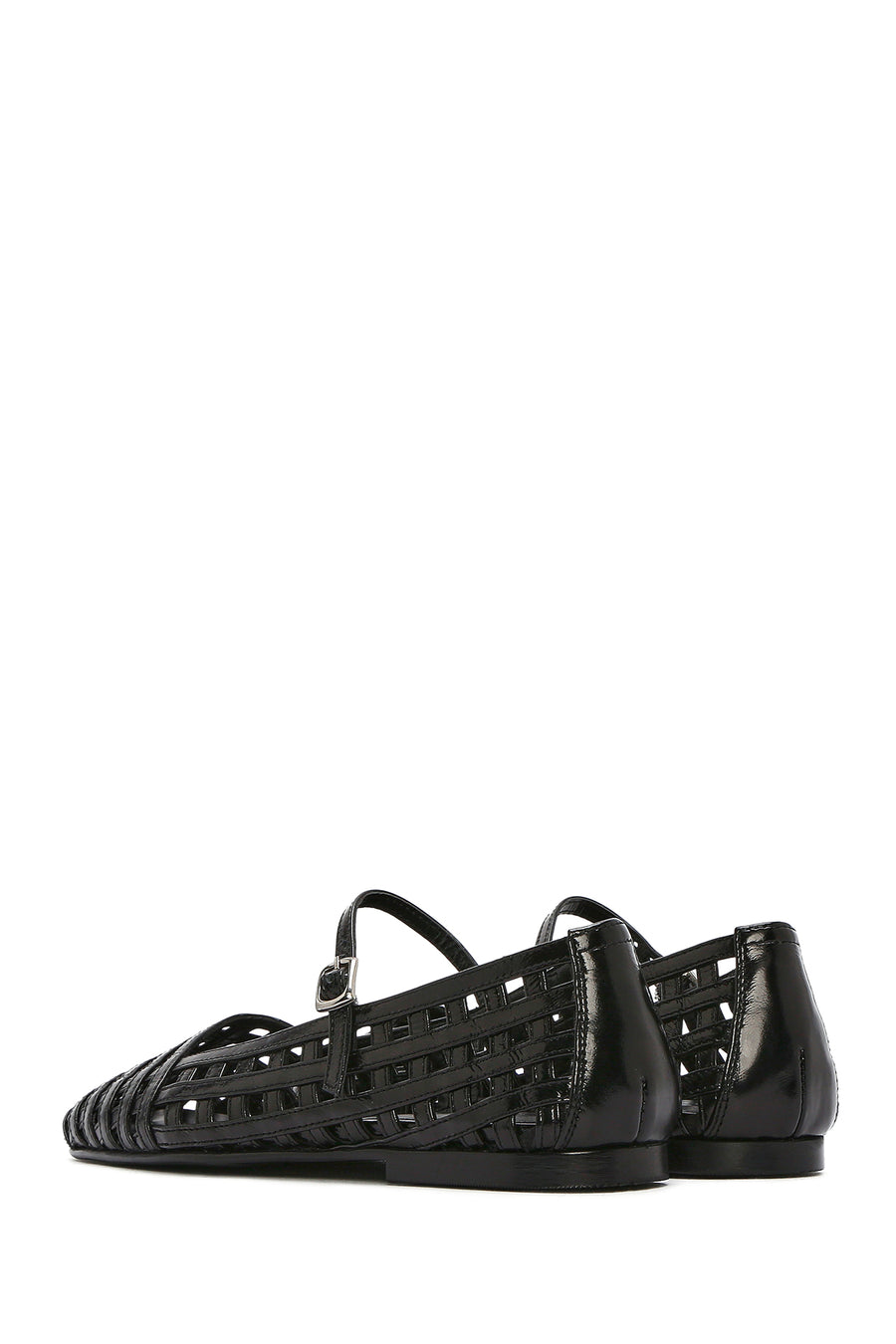 Women's Black Striped Patent Leather Ballerinas