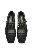 Women's Black Striped Patent Leather Ballerinas | Derimod
