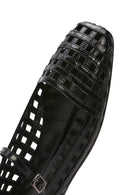 Women's Black Striped Patent Leather Ballerinas | Derimod
