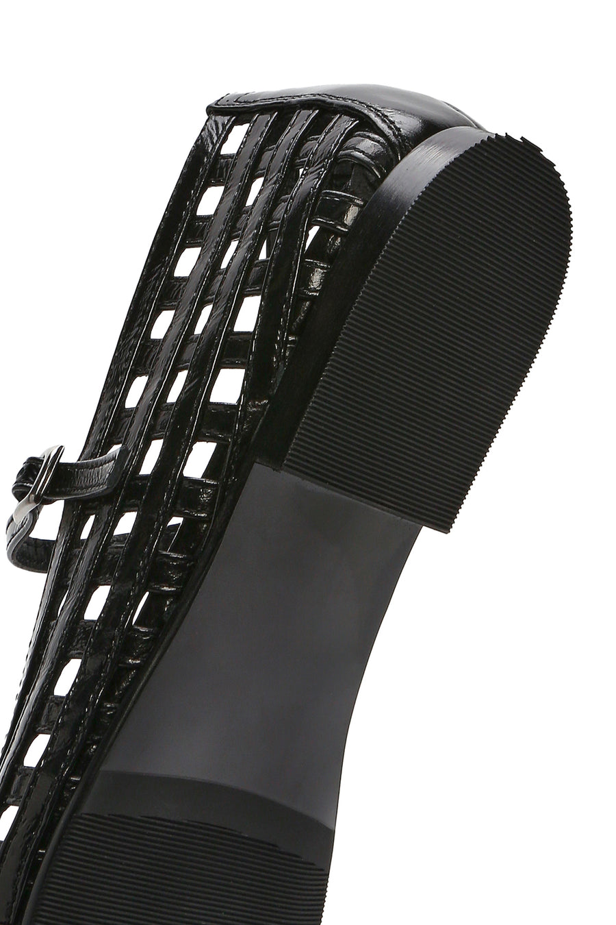 Women's Black Striped Patent Leather Ballerinas
