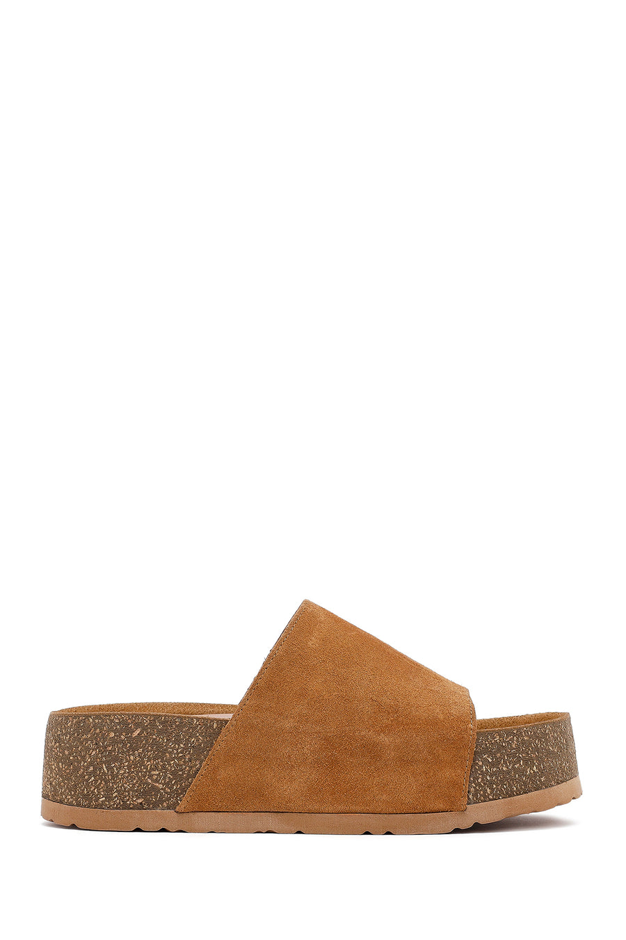 Woman Tan Thick-Soled Suede Leather Slipper 25SFD182810 | Derimod