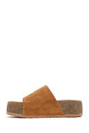 Woman Tan Thick-Soled Suede Leather Slipper | Derimod