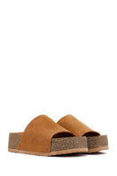 Woman Tan Thick-Soled Suede Leather Slipper | Derimod