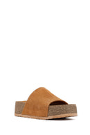 Woman Tan Thick-Soled Suede Leather Slipper | Derimod