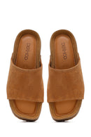 Woman Tan Thick-Soled Suede Leather Slipper | Derimod