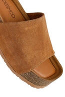 Woman Tan Thick-Soled Suede Leather Slipper | Derimod